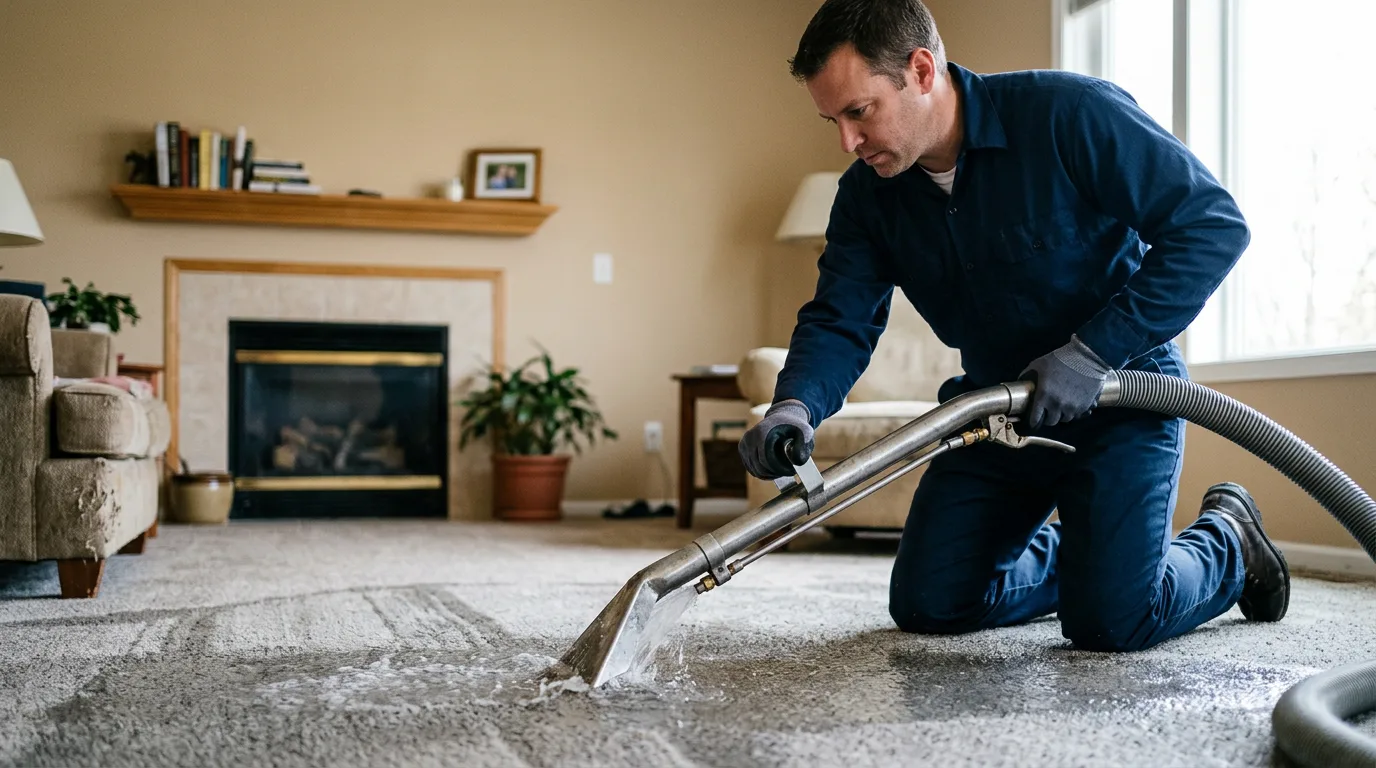 Water damage restoration technician working near Bath, ME